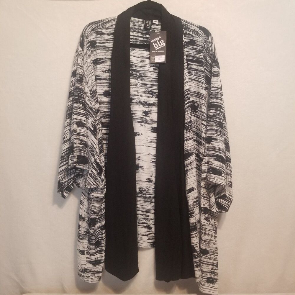MIB Making It Big 5X Top Black Batik Open Front Cardigan Office Transitional